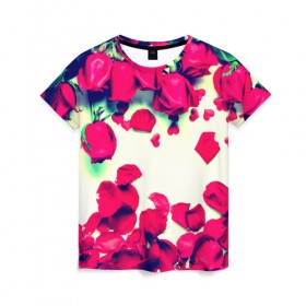 Женская футболка 3D с принтом Розовые розы в Белгороде, 100% полиэфир ( синтетическое хлопкоподобное полотно) | прямой крой, круглый вырез горловины, длина до линии бедер | лепестки | цветы