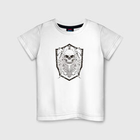 Детская футболка хлопок с принтом Череп с топором в Белгороде, 100% хлопок | круглый вырез горловины, полуприлегающий силуэт, длина до линии бедер | skull | skulls | кости | скеле | череп