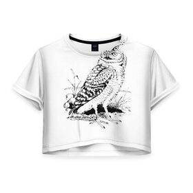 Женская футболка 3D укороченная с принтом Owl Art в Белгороде, 100% полиэстер | круглая горловина, длина футболки до линии талии, рукава с отворотами | 