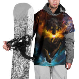 Накидка на куртку 3D с принтом Космоволк в Белгороде, 100% полиэстер |  | волк | вселенная | галактика | звёзды | космос | оскал | пламя | созвездие