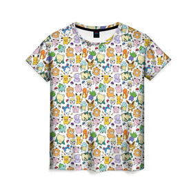 Женская футболка 3D с принтом Pokemon Doodle Big в Белгороде, 100% полиэфир ( синтетическое хлопкоподобное полотно) | прямой крой, круглый вырез горловины, длина до линии бедер | pokemon go | бульбозавр | пикачу | покебол | покемон | покемоны | псидак | слоупок | снорлакс | чермандер