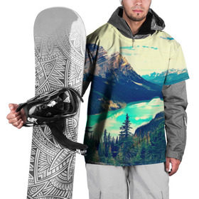 Накидка на куртку 3D с принтом Канада-Альберта в Белгороде, 100% полиэстер |  | деревья | небо | озеро