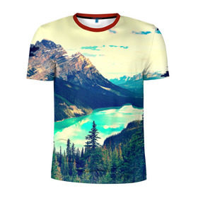Мужская футболка 3D спортивная с принтом Канада-Альберта в Белгороде, 100% полиэстер с улучшенными характеристиками | приталенный силуэт, круглая горловина, широкие плечи, сужается к линии бедра | деревья | небо | озеро