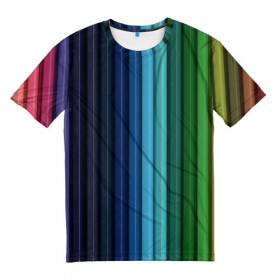 Мужская футболка 3D с принтом Цветные карандаши в Белгороде, 100% полиэфир | прямой крой, круглый вырез горловины, длина до линии бедер | карандаши | краски | полоски | рисование | узоры | цветные