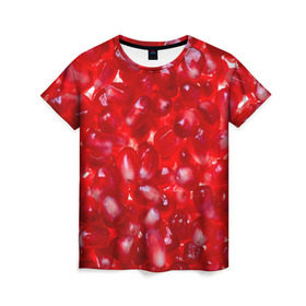 Женская футболка 3D с принтом Зерна граната в Белгороде, 100% полиэфир ( синтетическое хлопкоподобное полотно) | прямой крой, круглый вырез горловины, длина до линии бедер | Тематика изображения на принте: гранат | еда | зерна | красный | сладкое | фрукты
