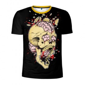 Мужская футболка 3D спортивная с принтом Взрыв мозга в Белгороде, 100% полиэстер с улучшенными характеристиками | приталенный силуэт, круглая горловина, широкие плечи, сужается к линии бедра | взрыв | дьявол | мозг | монстр | прикольные картинки | череп