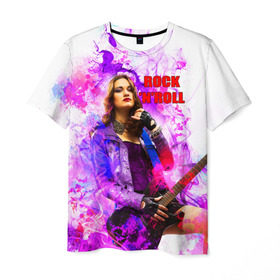 Мужская футболка 3D с принтом Rock-n-Roll в Белгороде, 100% полиэфир | прямой крой, круглый вырез горловины, длина до линии бедер | Тематика изображения на принте: rock | гитара | девушка | концерт | рок | рок жив | рок музыка | русский рок