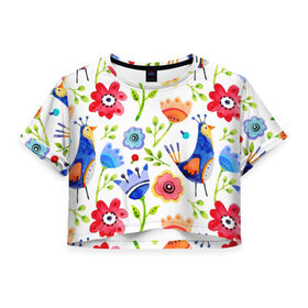 Женская футболка 3D укороченная с принтом цветочный принт в Белгороде, 100% полиэстер | круглая горловина, длина футболки до линии талии, рукава с отворотами | 