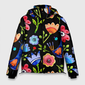 Мужская зимняя куртка 3D с принтом цветочный принт в Белгороде, верх — 100% полиэстер; подкладка — 100% полиэстер; утеплитель — 100% полиэстер | длина ниже бедра, свободный силуэт Оверсайз. Есть воротник-стойка, отстегивающийся капюшон и ветрозащитная планка. 

Боковые карманы с листочкой на кнопках и внутренний карман на молнии. | акварель | графика | зелень | лес | лето | листья | принт | рисунок | цветок