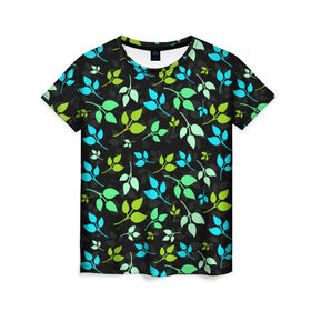 Женская футболка 3D с принтом цветочный принт в Белгороде, 100% полиэфир ( синтетическое хлопкоподобное полотно) | прямой крой, круглый вырез горловины, длина до линии бедер | акварель | графика | зелень | лес | лето | листья | принт | рисунок | цветок