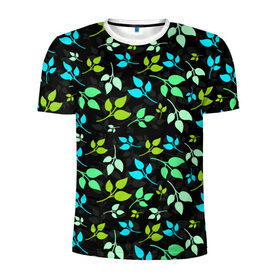 Мужская футболка 3D спортивная с принтом цветочный принт в Белгороде, 100% полиэстер с улучшенными характеристиками | приталенный силуэт, круглая горловина, широкие плечи, сужается к линии бедра | акварель | графика | зелень | лес | лето | листья | принт | рисунок | цветок