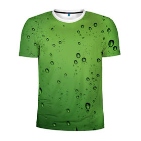 Мужская футболка 3D спортивная с принтом Зеленые капли в Белгороде, 100% полиэстер с улучшенными характеристиками | приталенный силуэт, круглая горловина, широкие плечи, сужается к линии бедра | Тематика изображения на принте: вода | зеленый | капля