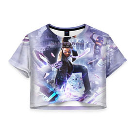 Женская футболка 3D укороченная с принтом Saints Row в Белгороде, 100% полиэстер | круглая горловина, длина футболки до линии талии, рукава с отворотами | gta | saints row | святые