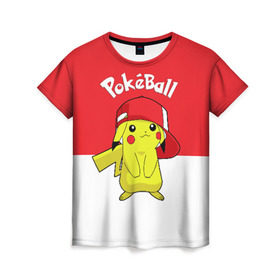 Женская футболка 3D с принтом Pokeball в Белгороде, 100% полиэфир ( синтетическое хлопкоподобное полотно) | прямой крой, круглый вырез горловины, длина до линии бедер | pikachu | pokeboll | pokemon | пикачу | покеболл | покемон