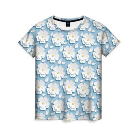 Женская футболка 3D с принтом Ромашки в Белгороде, 100% полиэфир ( синтетическое хлопкоподобное полотно) | прямой крой, круглый вырез горловины, длина до линии бедер | объёмный | ромашки | трёхмерный | цветы