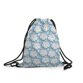Рюкзак-мешок 3D с принтом Ромашки в Белгороде, 100% полиэстер | плотность ткани — 200 г/м2, размер — 35 х 45 см; лямки — толстые шнурки, застежка на шнуровке, без карманов и подкладки | объёмный | ромашки | трёхмерный | цветы