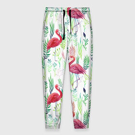 Мужские брюки 3D с принтом Цветы и бабочки 2 в Белгороде, 100% полиэстер | манжеты по низу, эластичный пояс регулируется шнурком, по бокам два кармана без застежек, внутренняя часть кармана из мелкой сетки | растения | фламинго