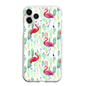 Чехол для iPhone 11 Pro матовый с принтом Цветы и фламинго 2 в Белгороде, Силикон |  | растения | фламинго