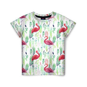 Детская футболка 3D с принтом Цветы и бабочки 2 в Белгороде, 100% гипоаллергенный полиэфир | прямой крой, круглый вырез горловины, длина до линии бедер, чуть спущенное плечо, ткань немного тянется | растения | фламинго