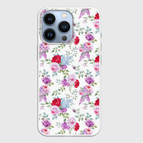 Чехол для iPhone 13 Pro с принтом Цветы и бабочки 8 в Белгороде,  |  | Тематика изображения на принте: акварель | бабочка | нежный | рисунок | роза | сирень | цветочек | цветочный | цветы
