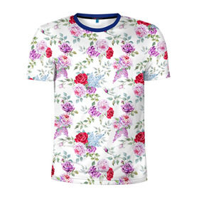 Мужская футболка 3D спортивная с принтом Цветы и бабочки 8 в Белгороде, 100% полиэстер с улучшенными характеристиками | приталенный силуэт, круглая горловина, широкие плечи, сужается к линии бедра | Тематика изображения на принте: акварель | бабочка | нежный | рисунок | роза | сирень | цветочек | цветочный | цветы