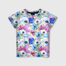 Детская футболка 3D с принтом Цветы и бабочки 9 в Белгороде, 100% гипоаллергенный полиэфир | прямой крой, круглый вырез горловины, длина до линии бедер, чуть спущенное плечо, ткань немного тянется | акварель | нежный | паттерн | цветочек | цветочный