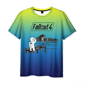 Мужская футболка 3D с принтом Волт-бой Fallout 4 в Белгороде, 100% полиэфир | прямой крой, круглый вырез горловины, длина до линии бедер | fallout 4 | vault boy | волт бой | фаллаут