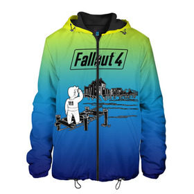 Мужская куртка 3D с принтом Волт-бой Fallout 4 в Белгороде, ткань верха — 100% полиэстер, подклад — флис | прямой крой, подол и капюшон оформлены резинкой с фиксаторами, два кармана без застежек по бокам, один большой потайной карман на груди. Карман на груди застегивается на липучку | Тематика изображения на принте: fallout 4 | vault boy | волт бой | фаллаут