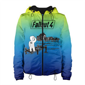 Женская куртка 3D с принтом Волт-бой Fallout 4 в Белгороде, ткань верха — 100% полиэстер, подклад — флис | прямой крой, подол и капюшон оформлены резинкой с фиксаторами, два кармана без застежек по бокам, один большой потайной карман на груди. Карман на груди застегивается на липучку | fallout 4 | vault boy | волт бой | фаллаут