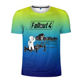 Мужская футболка 3D спортивная с принтом Волт-бой Fallout 4 в Белгороде, 100% полиэстер с улучшенными характеристиками | приталенный силуэт, круглая горловина, широкие плечи, сужается к линии бедра | Тематика изображения на принте: fallout 4 | vault boy | волт бой | фаллаут