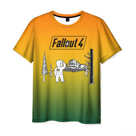 Мужская футболка 3D с принтом Волт-бой 111 Fallout 4 в Белгороде, 100% полиэфир | прямой крой, круглый вырез горловины, длина до линии бедер | Тематика изображения на принте: fallout 4 | vault boy | волт бой | фаллаут