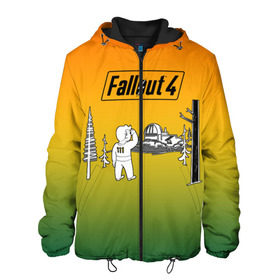 Мужская куртка 3D с принтом Волт-бой 111 Fallout 4 в Белгороде, ткань верха — 100% полиэстер, подклад — флис | прямой крой, подол и капюшон оформлены резинкой с фиксаторами, два кармана без застежек по бокам, один большой потайной карман на груди. Карман на груди застегивается на липучку | Тематика изображения на принте: fallout 4 | vault boy | волт бой | фаллаут
