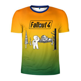 Мужская футболка 3D спортивная с принтом Волт-бой 111 Fallout 4 в Белгороде, 100% полиэстер с улучшенными характеристиками | приталенный силуэт, круглая горловина, широкие плечи, сужается к линии бедра | Тематика изображения на принте: fallout 4 | vault boy | волт бой | фаллаут
