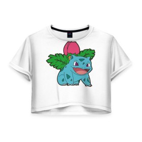Женская футболка 3D укороченная с принтом Покемон Венузавр в Белгороде, 100% полиэстер | круглая горловина, длина футболки до линии талии, рукава с отворотами | pokemon | venusaur | венузавр | покемон