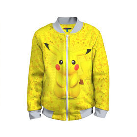 Детский бомбер 3D с принтом Pikachu в Белгороде, 100% полиэстер | застегивается на молнию, по бокам два кармана без застежек, мягкие манжеты, по низу бомбера и на воротнике — эластичная резинка | pikachu | pokeboll | pokemon | пикачу | покеболл | покемон