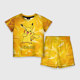 Детский костюм с шортами 3D с принтом Пикачу на золотом фоне в Белгороде,  |  | pikachu | pokeboll | pokemon | пикачу | покеболл | покемон