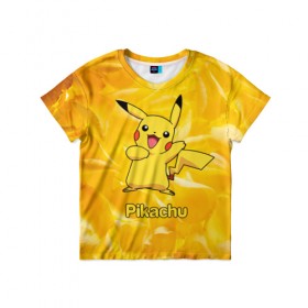 Детская футболка 3D с принтом Pikachu в Белгороде, 100% гипоаллергенный полиэфир | прямой крой, круглый вырез горловины, длина до линии бедер, чуть спущенное плечо, ткань немного тянется | Тематика изображения на принте: pikachu | pokeboll | pokemon | пикачу | покеболл | покемон