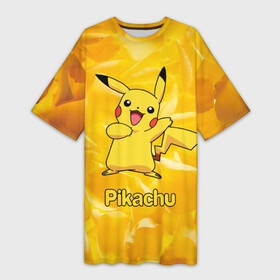 Платье-футболка 3D с принтом Пикачу на золотом фоне в Белгороде,  |  | pikachu | pokeboll | pokemon | пикачу | покеболл | покемон