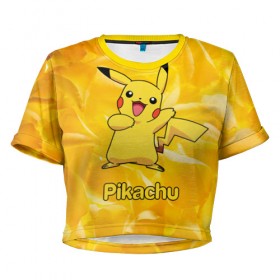 Женская футболка 3D укороченная с принтом Pikachu в Белгороде, 100% полиэстер | круглая горловина, длина футболки до линии талии, рукава с отворотами | pikachu | pokeboll | pokemon | пикачу | покеболл | покемон