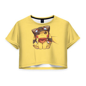 Женская футболка 3D укороченная с принтом Pikachu в Белгороде, 100% полиэстер | круглая горловина, длина футболки до линии талии, рукава с отворотами | pikachu | pokeball | pokemon | пикачу | покеболл | покемон