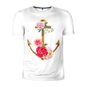 Мужская футболка 3D спортивная с принтом Якорь с цветами в Белгороде, 100% полиэстер с улучшенными характеристиками | приталенный силуэт, круглая горловина, широкие плечи, сужается к линии бедра | акварель | бабочка | нежный | рисунок | роза | сирень | цветочек | цветочный | цветы