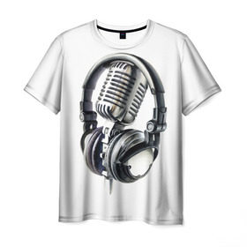 Мужская футболка 3D с принтом Диджей в Белгороде, 100% полиэфир | прямой крой, круглый вырез горловины, длина до линии бедер | dj | klub | music | диджей | клуб | микрофон | музыка | наушники