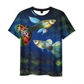Мужская футболка 3D с принтом Аквариумные рыбки в Белгороде, 100% полиэфир | прямой крой, круглый вырез горловины, длина до линии бедер | аквариум | вода | водоросли | природа | рыба | рыбка | туризм