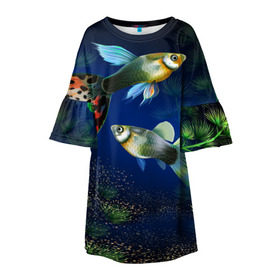 Детское платье 3D с принтом Аквариумные рыбки в Белгороде, 100% полиэстер | прямой силуэт, чуть расширенный к низу. Круглая горловина, на рукавах — воланы | аквариум | вода | водоросли | природа | рыба | рыбка | туризм