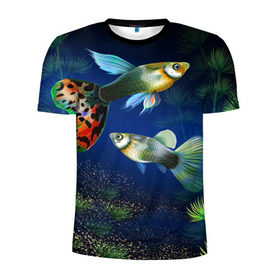 Мужская футболка 3D спортивная с принтом Аквариумные рыбки в Белгороде, 100% полиэстер с улучшенными характеристиками | приталенный силуэт, круглая горловина, широкие плечи, сужается к линии бедра | аквариум | вода | водоросли | природа | рыба | рыбка | туризм