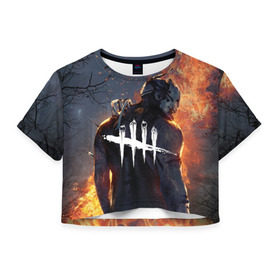 Женская футболка 3D укороченная с принтом dead by daylight в Белгороде, 100% полиэстер | круглая горловина, длина футболки до линии талии, рукава с отворотами | dbd | dead by daylight