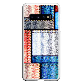 Чехол для Samsung Galaxy S10 с принтом Джинсовый стиль в Белгороде, Силикон | Область печати: задняя сторона чехла, без боковых панелей | Тематика изображения на принте: заплатки | разноцветный | текстура | ткань