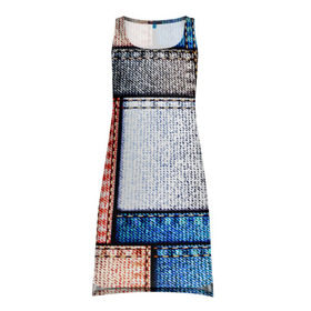 Платье-майка 3D с принтом Джинсовый стиль в Белгороде, 100% полиэстер | полуприлегающий силуэт, широкие бретели, круглый вырез горловины, удлиненный подол сзади. | заплатки | разноцветный | текстура | ткань