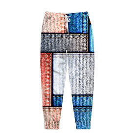 Мужские брюки 3D с принтом Джинсовый стиль в Белгороде, 100% полиэстер | манжеты по низу, эластичный пояс регулируется шнурком, по бокам два кармана без застежек, внутренняя часть кармана из мелкой сетки | заплатки | разноцветный | текстура | ткань