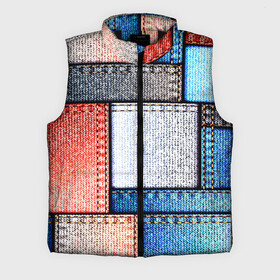 Мужской жилет утепленный 3D с принтом Джинсовый стиль в Белгороде,  |  | заплатки | разноцветный | текстура | ткань